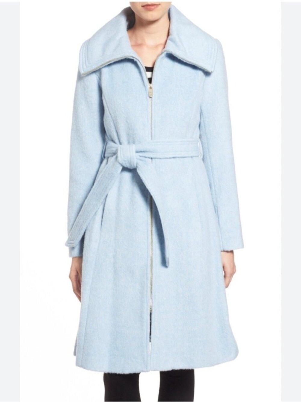 Eliza J Brushed Bow-Back Fit & Flare Peacoat in Ice Blue 6
